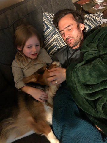 Tim with daughter June and their dog