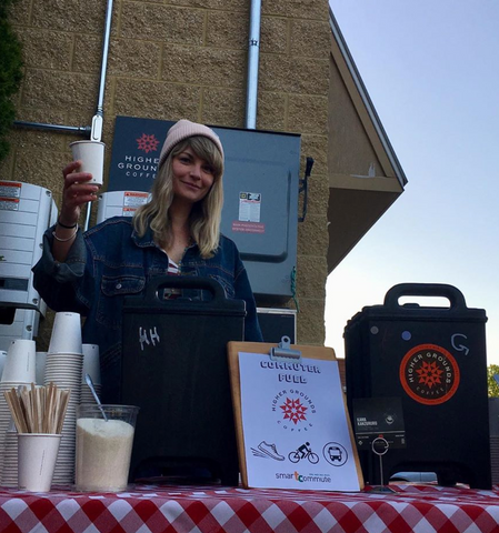 Lana serving coffee at Oryana for Smart Commute Week 2019